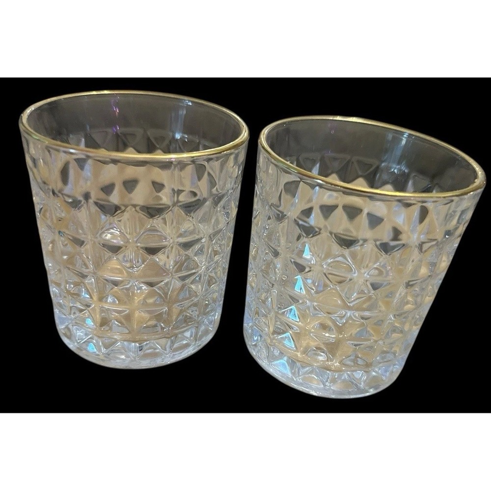 Diamonds Gold Rim Crystal Whiskey Tumbler 10oz Glasses Set Of 2 Heavy Weight - Picture 3 of 8